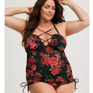 torrid Black Floral Plus Size Strappy One-Piece Swimsuit